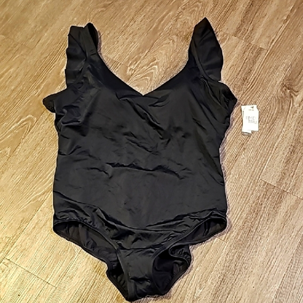 Time and Tru, NWTS Black Ruffle Sleeve Swimsuit. Plus SZ 3x 24w-26w, Bikini fit